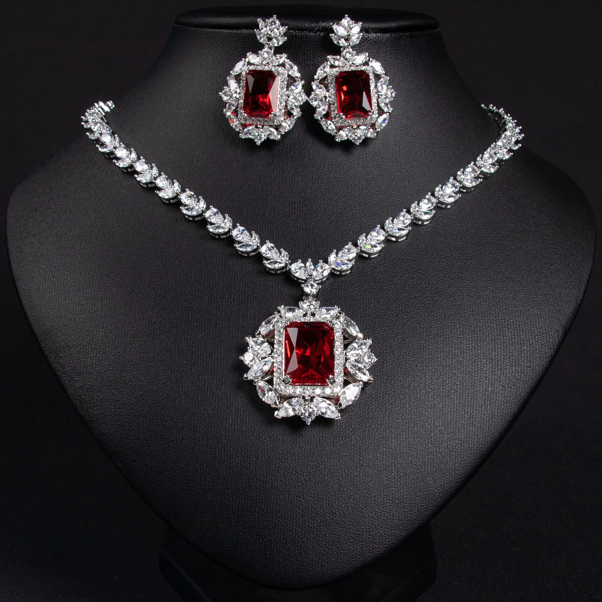 HIBRIDE New Simple Vintage Luxury Ladies Zirconia Jewellery Necklace Earrings Set Event Wedding Prom Graduation Holiday S-625