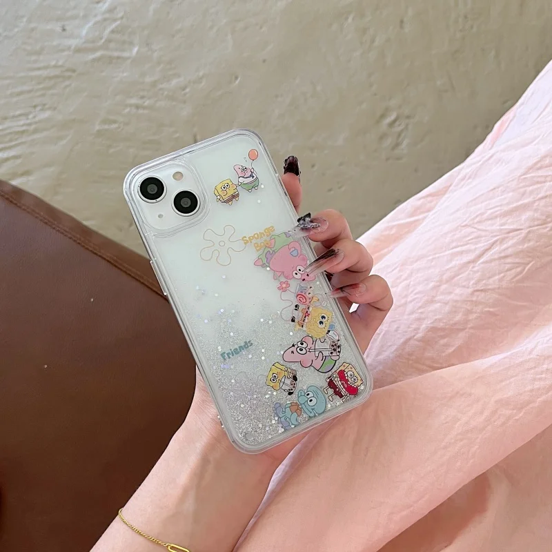 

Cartoon Cute S-SpongeBob P-Patrick Star quicksand Bling Glitte phone case For iPhone 11 12 13 14 15 16 Pro Max S-SpongeBob Cover
