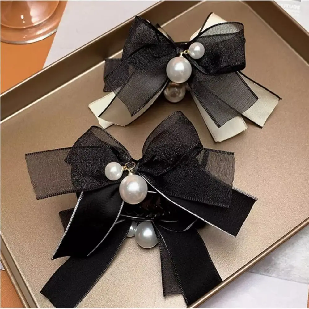 

Trendy Ponytail Holder Mesh Bun Head Hair Clip Double Bowknot Shark Clip Hair Claws Women Headwear Hair Styling Accessories