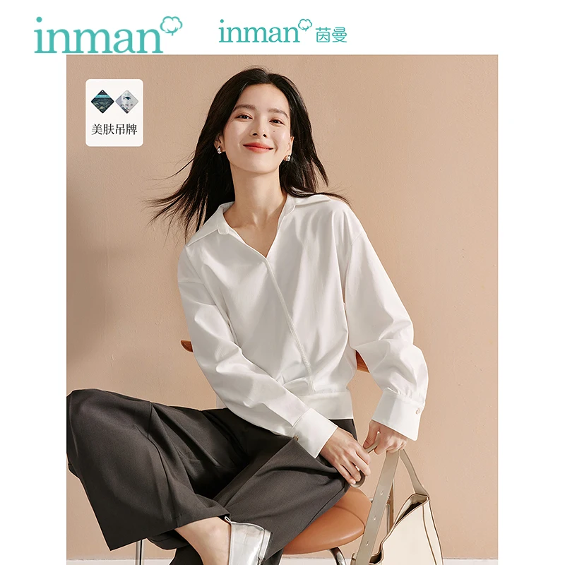 INMAN Women Shirt 2024 Autumn Simple Women\'s blouse Lapel long sleeve loose Shirt Top