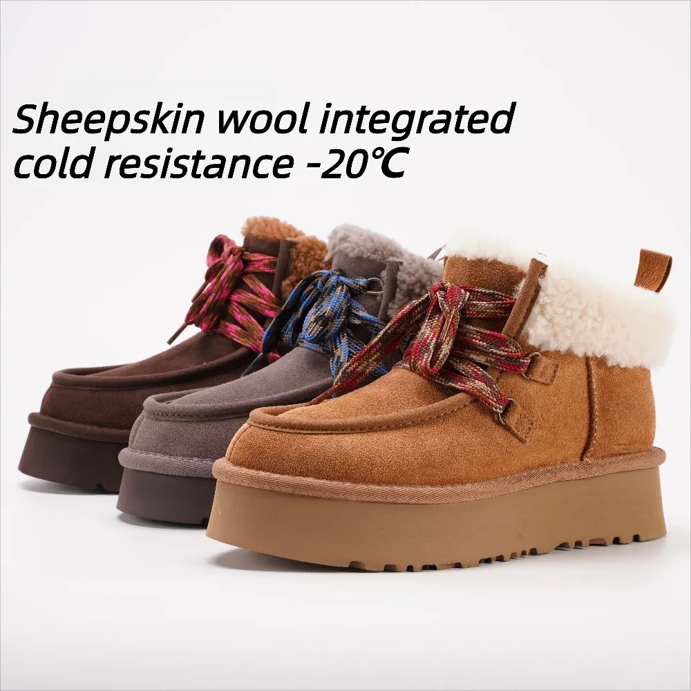 2026 Winter New Snow Boots Thick Bottom Fukara Strap Sheepskin and Fur Integrated Snow Boots Wool Strap Short Boots