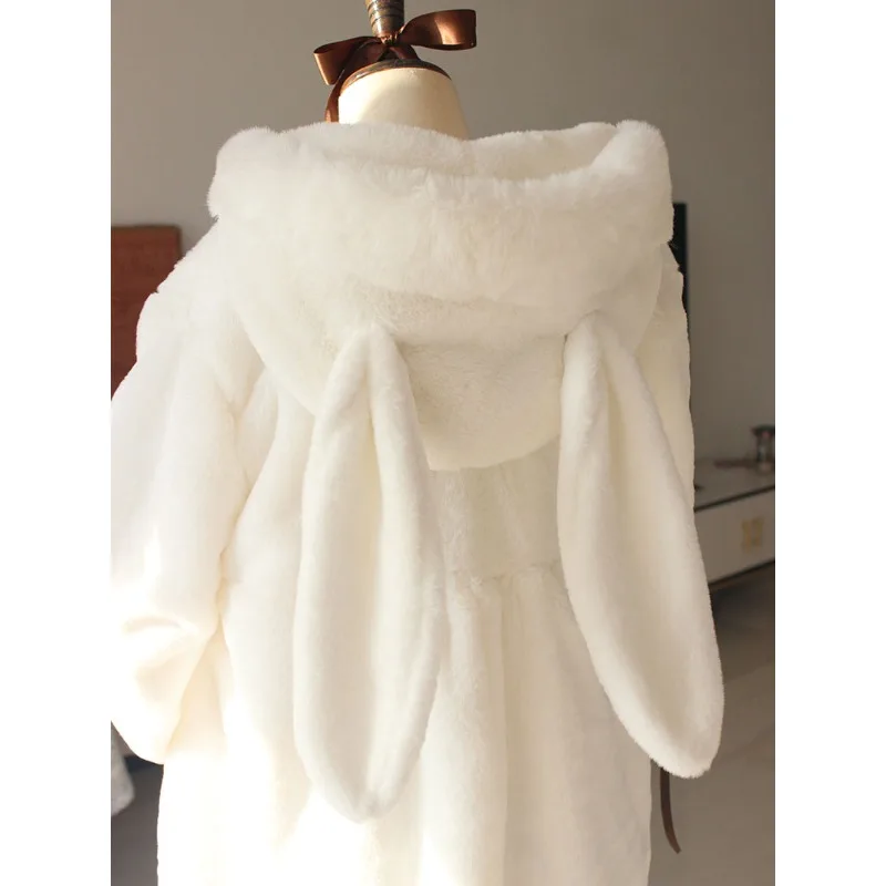 Cappello invernale lungo con orecchie di coniglio in peluche caldo e spesso fatto a mano per ragazze, viso carino e accattivante, piccolo cappello peloso Lei Feng