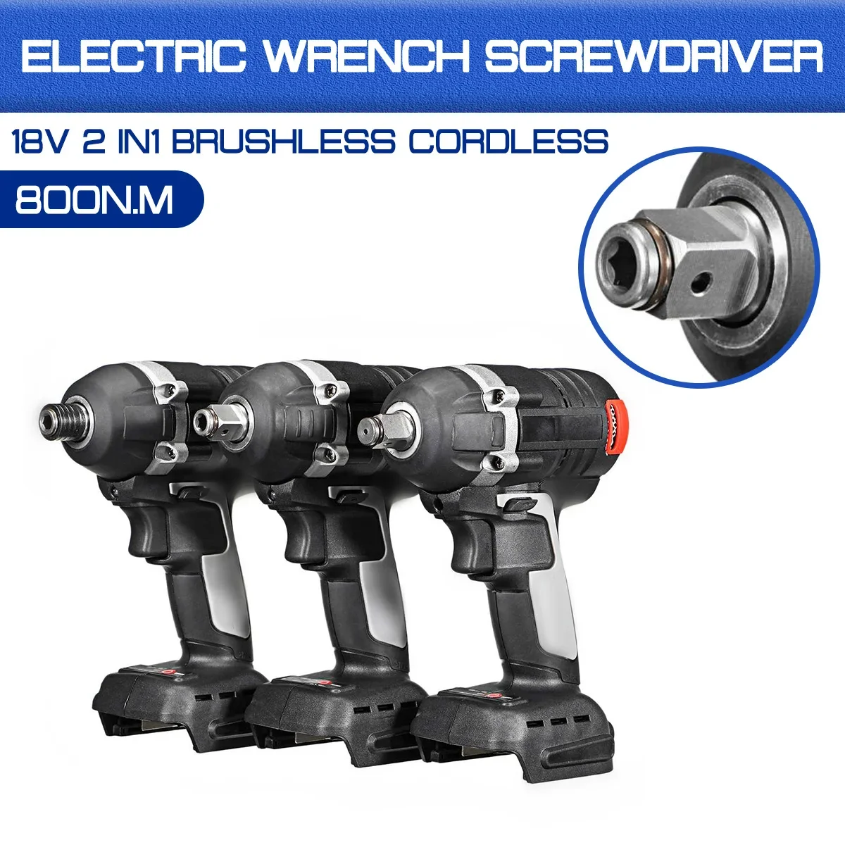 2 in1 800N.m. 18V Li-Ion Brushless Cordless Electric 1/2