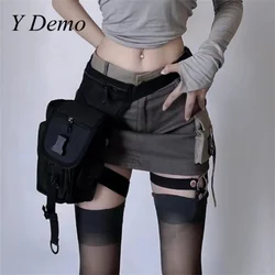 Y Demo Techwear Chic Buckles Strap Waist Bag For Women Ninja Black Style Outdoor Motorcycle Riding Bag Streetwear