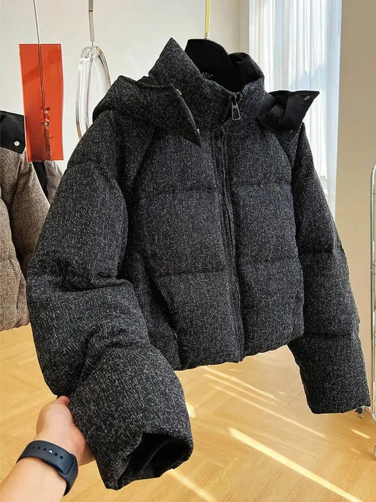 

Winter Women's Short Hooded Cotton Jacket Korean Fashion Thickened Stand Collar Warm Coats Ladies Windproof Outerwear