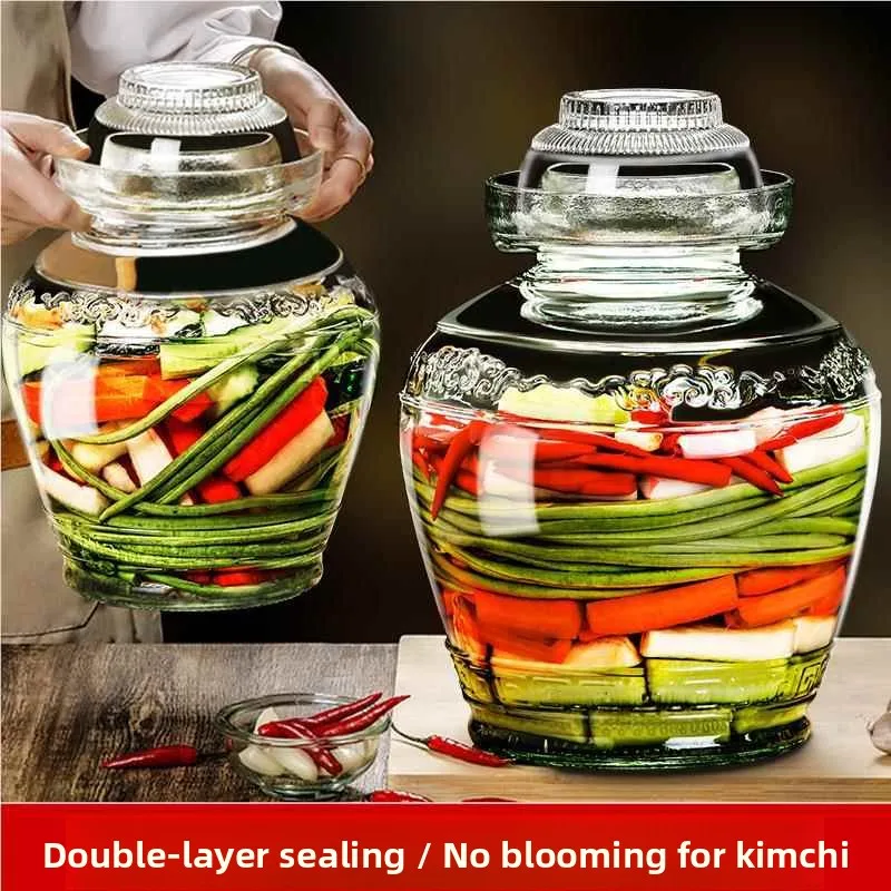 Extra Thick Glass Kimchi Jar Large Size Home Use Sealed Cover Sichuan Pickled Cabbage Preserved Garlic Fermentation Container