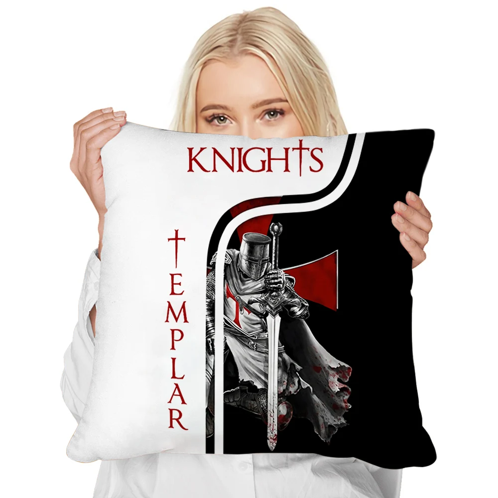 HX Knights Templar Pillow Case Black White Splicing 3D Printed Cushion Cover Polyester Zip Pillows Home Decor