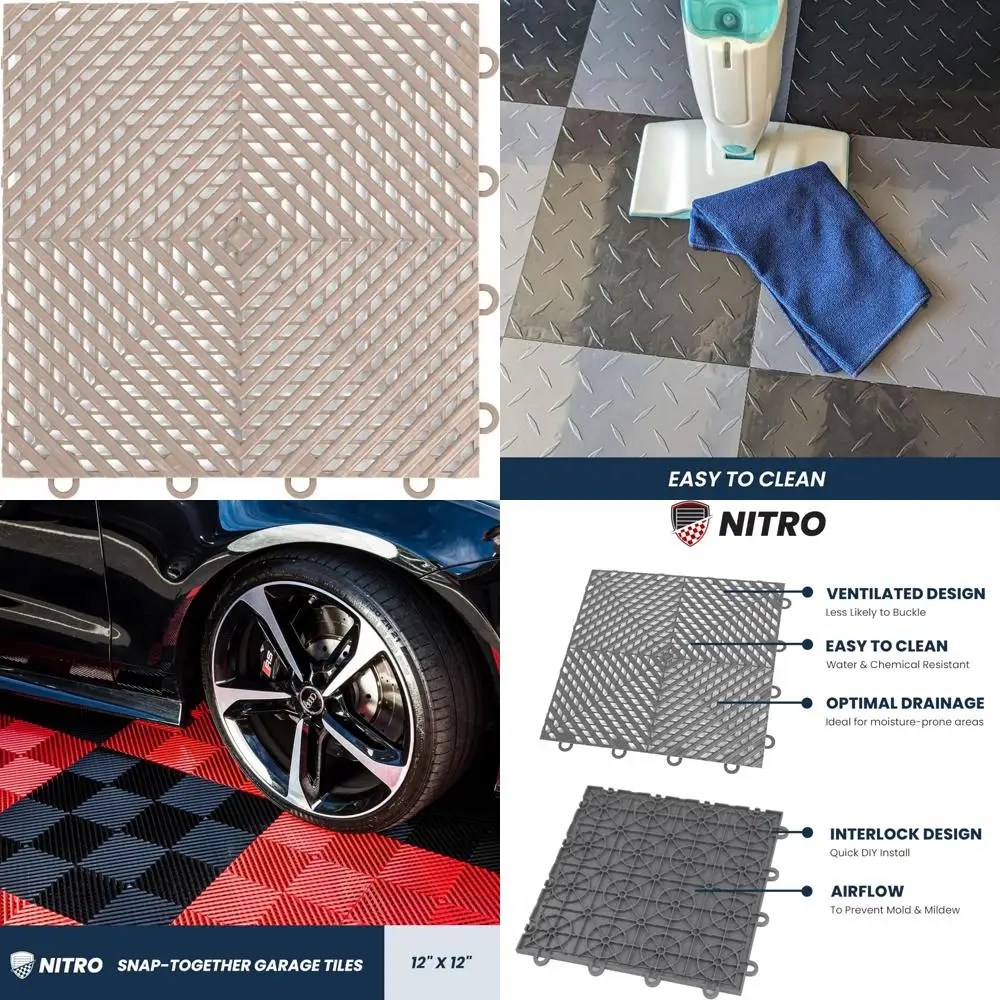 Non-Slip 12x12 Interlocking Plastic Garage Floor Tiles for Organization and Storage, Snap-Together Easy Installation