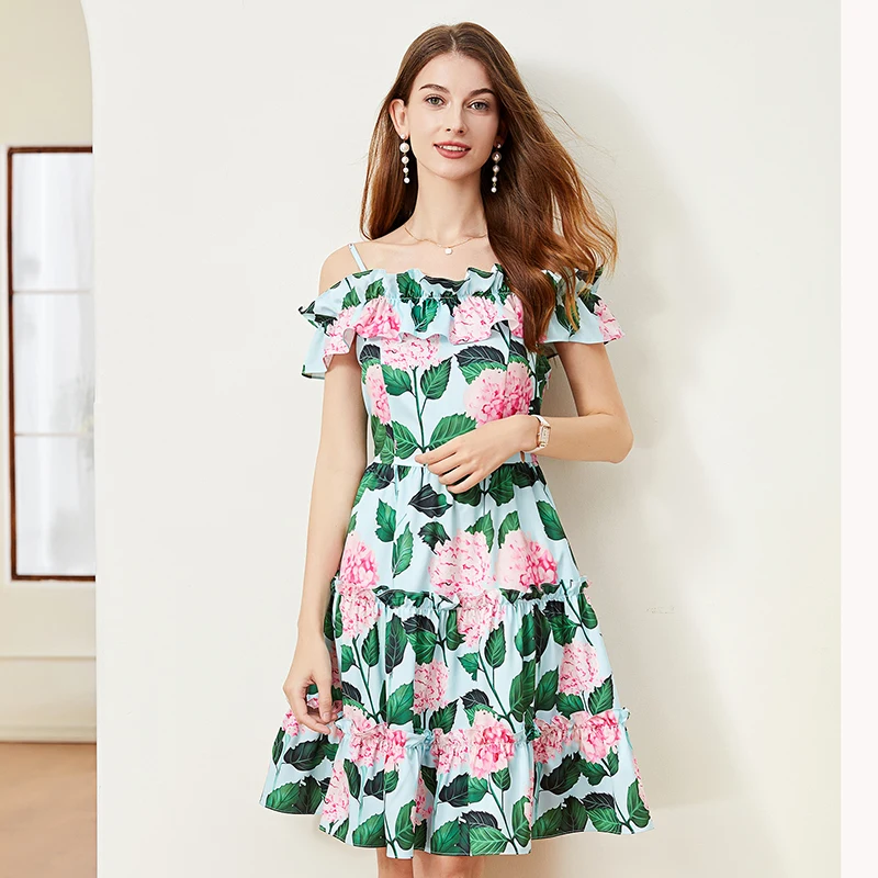 EHQAXIN 2023 Women's Dress Summer New Fashion Sexy One Shoulder Print Ruffled Party Dinner Strap Dresses Vestidos S-2XL