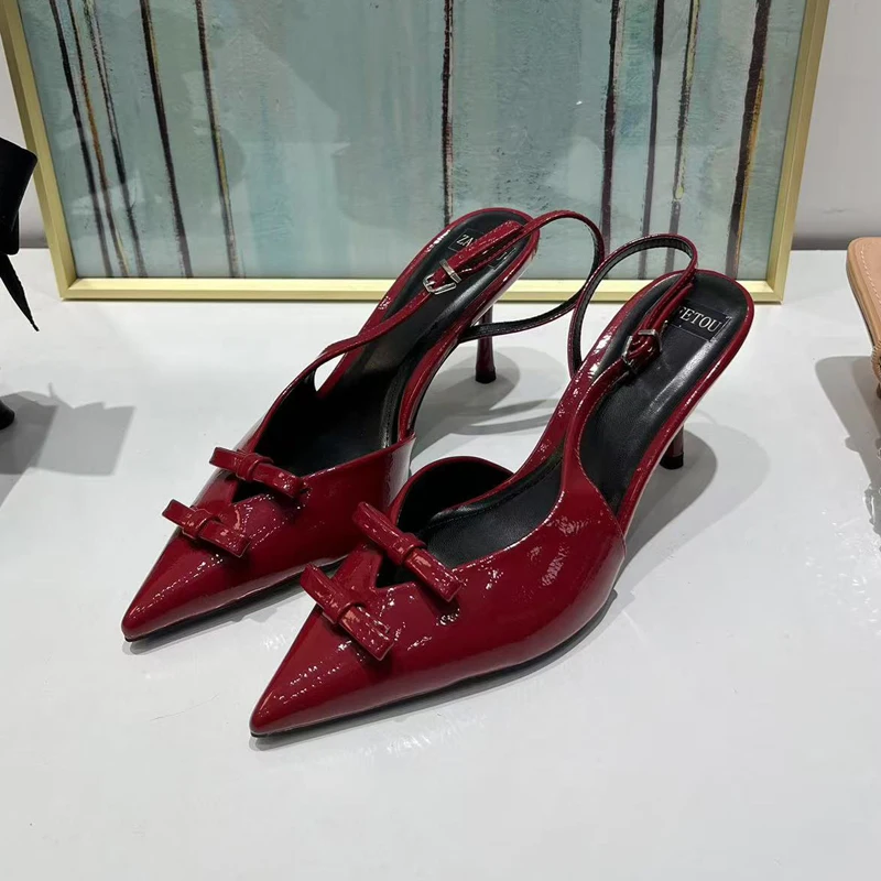 

Women's Sandals New Spring 2025 Collection Red Pointed Bow High Heels Fashion Fine and Sexy Wedding Woman Shoes