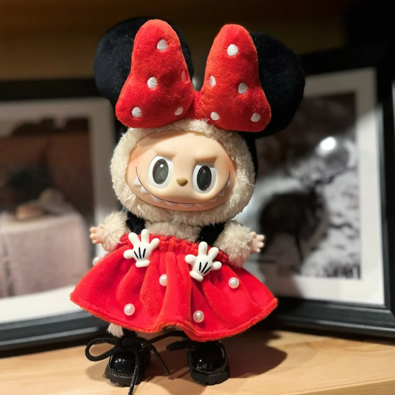 

Hot Original 17cm Labubu V1v2 Vinyl Doll Handmade Baby Dress Cute Mickey Bow Dress Set Clothing Accessories Kid Gift Clothes