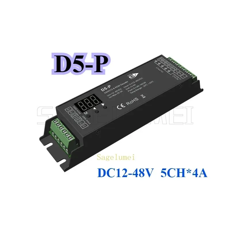 4CH*8A D4-P/ 5CH*4A D5-P 12-48VDC CV DMX512&RDM Decoder 4/5 Channel Constant Voltage Controller Digital Display For RGB RGB +CCT