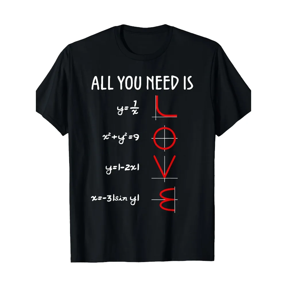 Funny Math Equation Graph Spell LOVE Print T-shirt Men Women Black Cotton Nerd Science Teacher Student Graphic Short Sleeve Tees
