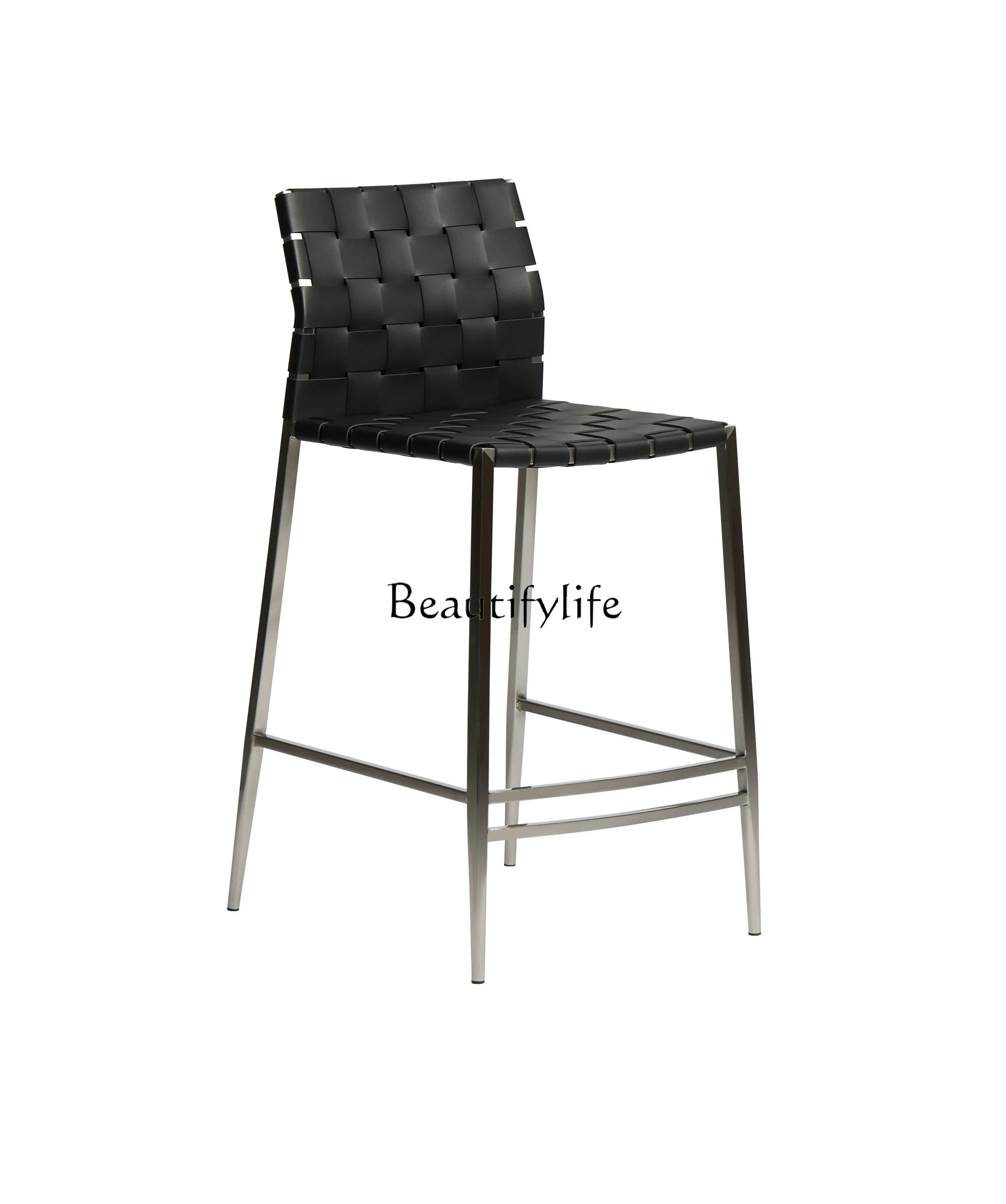 

Kitchen Island Bar Chair Thickened Saddle Leather Braided Modern Simple Backrest High Chair