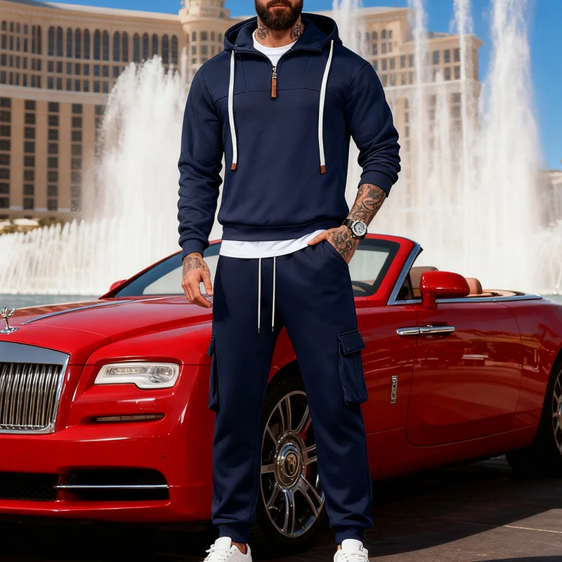 2025 الشتاء الرجال الأدوات فضفاضة الاتجاه زراعة الرياضة معطف بقلنسوة Sweatpants دعوى الرجال