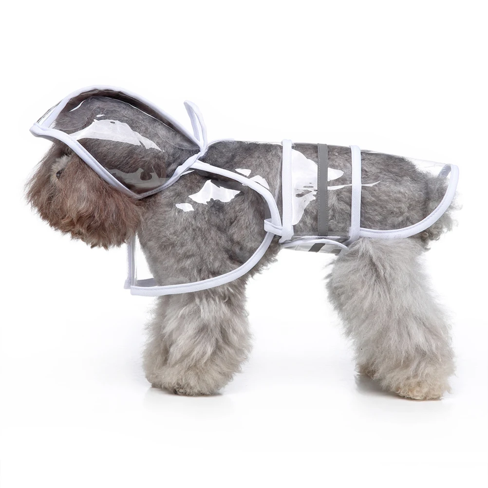 

White 2Xl Dog Raincoat With Hood Waterproof Reflective Safety Strips Adjustable Fit For Puppies Pet Rain Gear Rainwear For Dogs