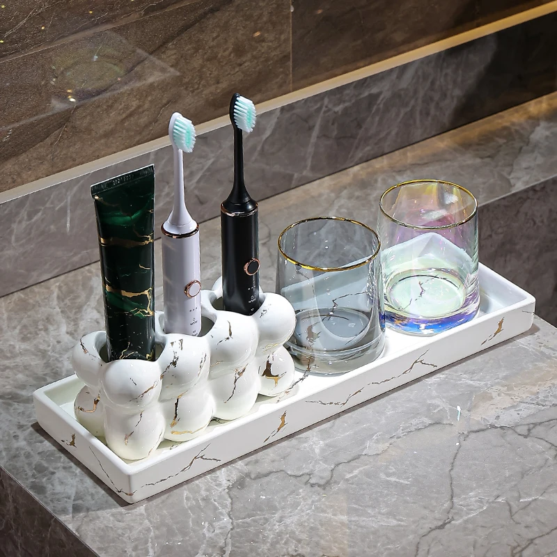 

Toothbrush holder glass mouthwash cup set for high-end home use