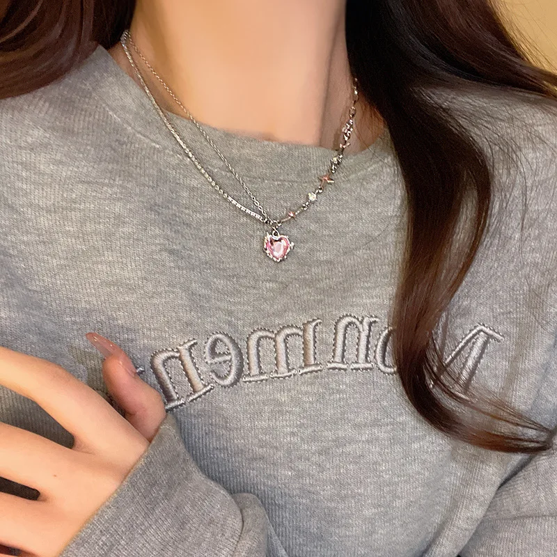 المرأة الخفيفة الفاخرة الباردة نمط الماس القلب نجمة قلادة المتخصصة كريستال قلادة سلسلة الترقوة للنساء #3