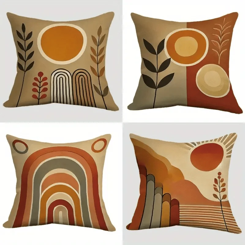 4Pcs Geometric Plant Pillow Covers 45x45cm Double-sided Printed Cushion Cases Abstract Circle Home Decor Throw Pillows No Insert