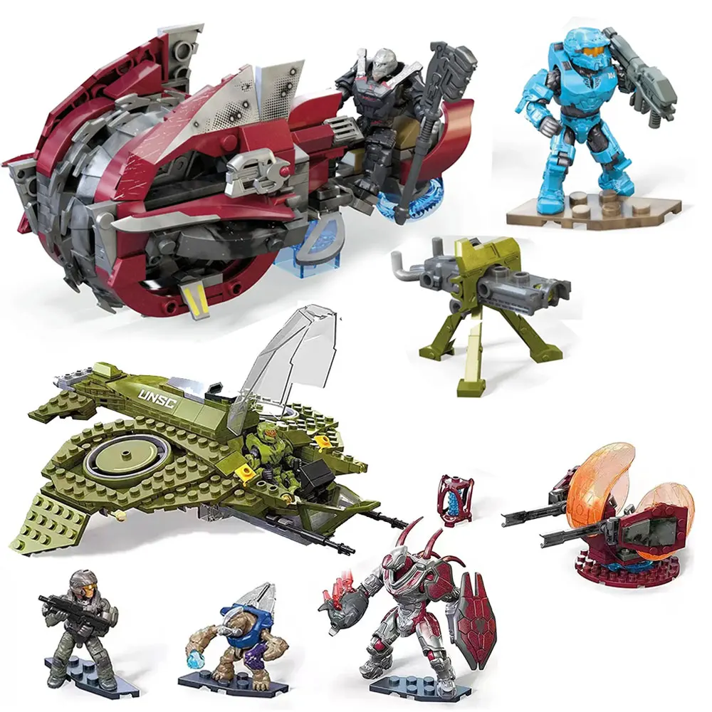 

2 Types Halo Chopper Takedown Motorcycle USS Wasp Fighter Building Blocks Warrior Figures Assemble Toy Gift For Kids Adult