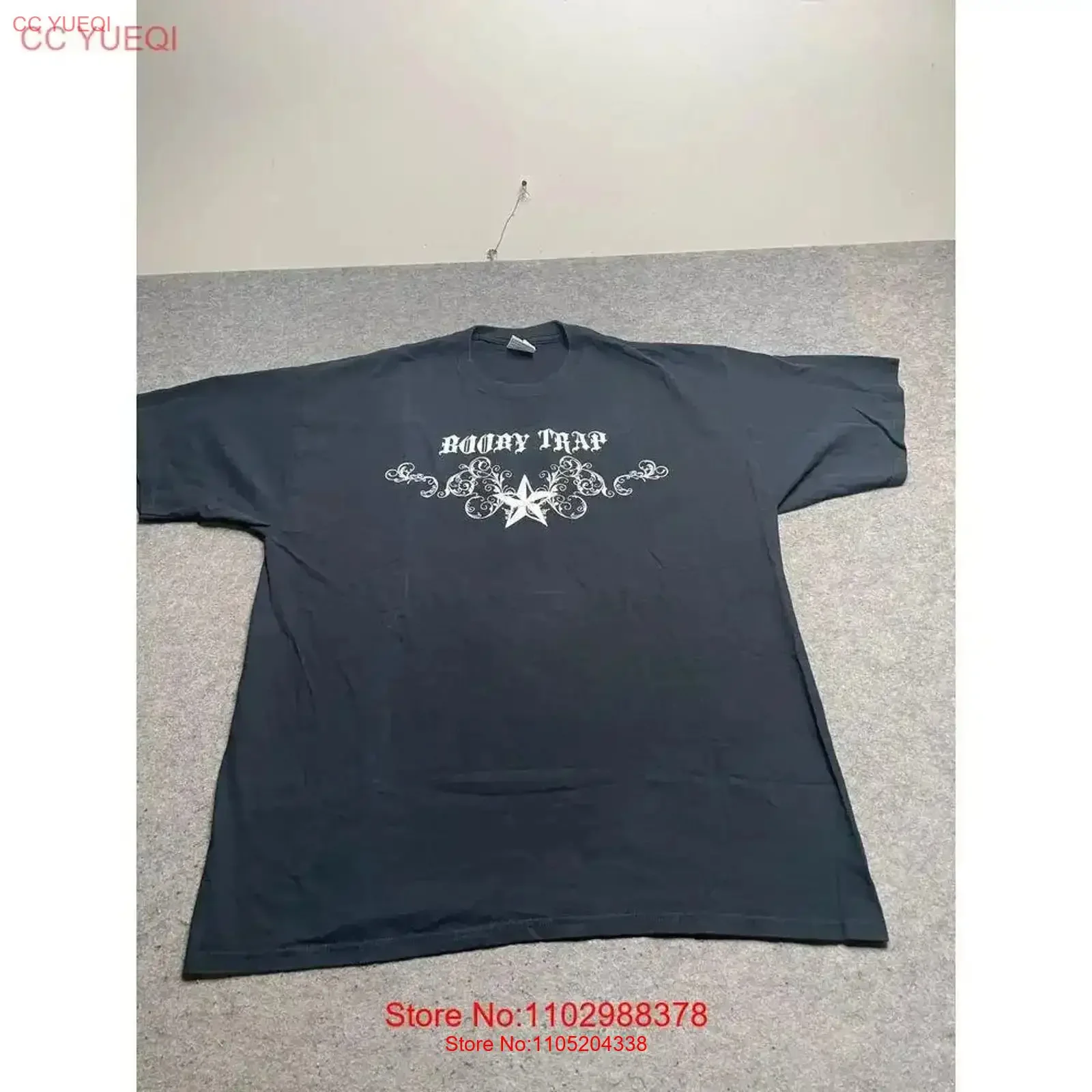 VTG Y2K Booby Trap Affriction camiseta negra patrón de desplazamiento gótico XL vintage gráfico lavado moda ropa de calle cómoda