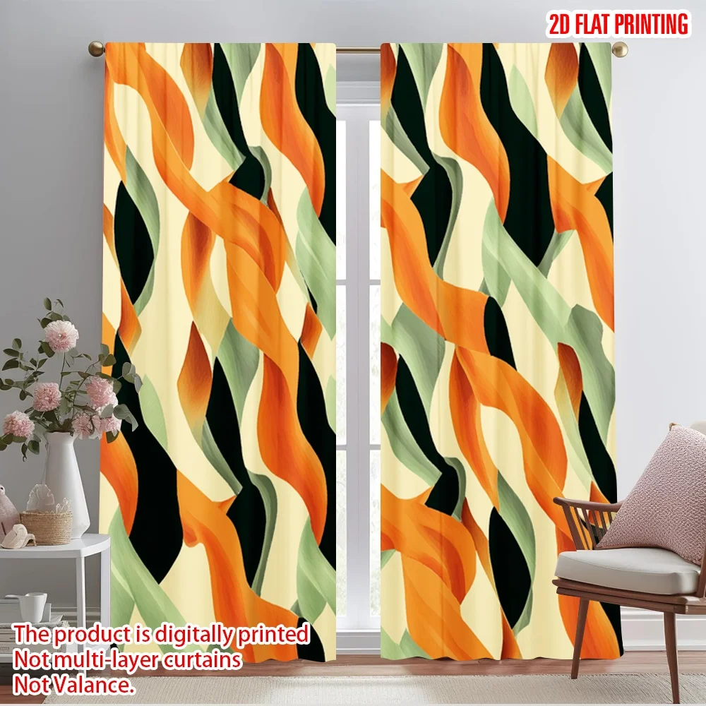 2pcs,2D plane printing Light Filtering Curtains Diagonal Diamond Waves Versatile 100% Polyester (without rod) Home Decor for