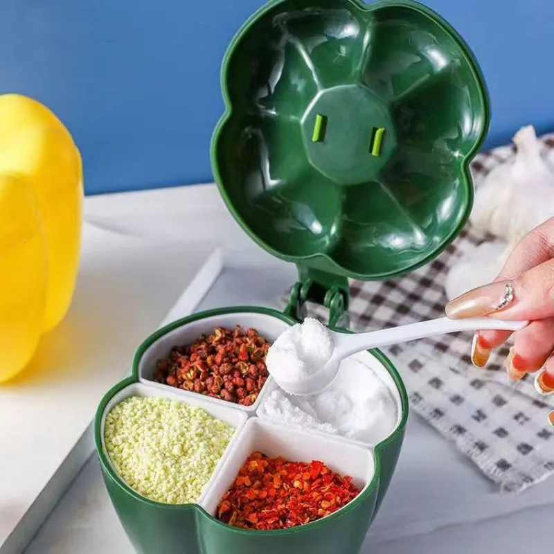 Creative Seasoning Box Chili Shaped 4 Grids Detachable Condiment Jar Dampproof Salt Sugar Sealed Container Kitchen Storage Tools