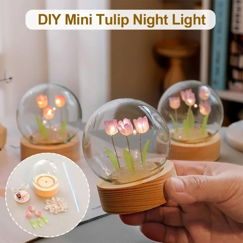 DIY Tulip Night Light Cute Bedroom Decoration Flower Lantern Valentine's Day Gift for Girlfriend Homemade Materials Handmade image 2