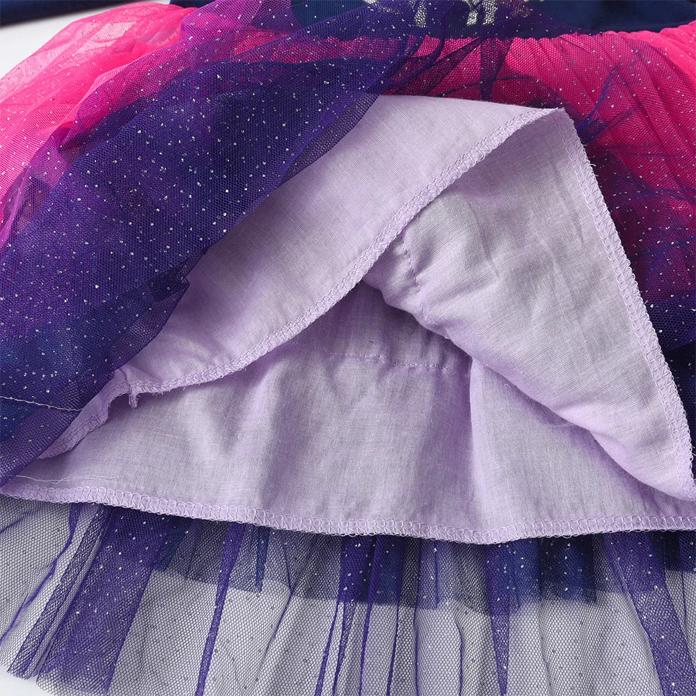 VIKITA Girls Flare Sleeve Autumn Dress Kids Licorne Sequined Appliqued Birthday Party Prom Gown Girls Princess Tutu Dresses