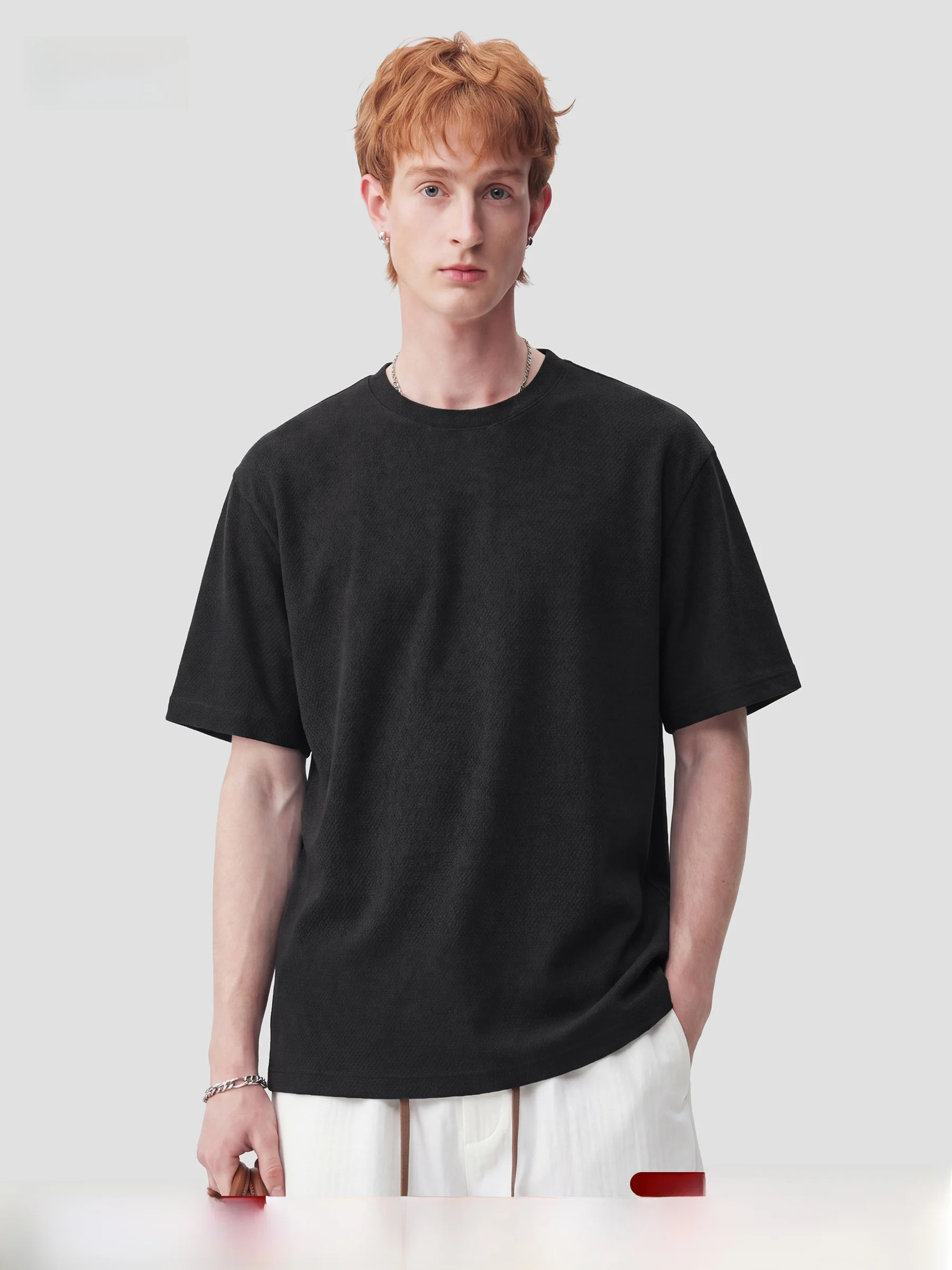 

DPX Summer Loose Fit Short Sleeve T-Shirt Men's Casual Style Knitted Fabric Polyester Cotton Blend round Neck Basic Tee