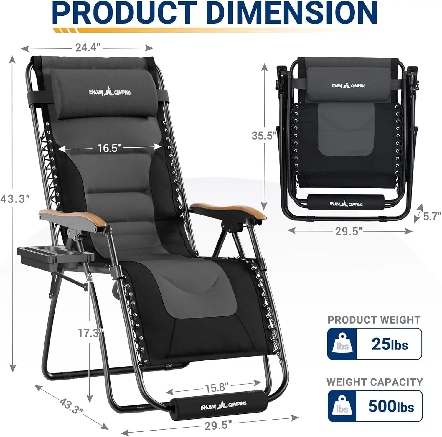 Schwerelosigkeit stuhl 2er Set xl 30in übergroßen Outdoor-Anti-Schwerkraft-Stühlen Patio Lounge Klappstuhl