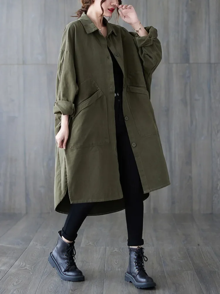 

New Coats Woman Winter 2023 Windbreaker Lapel Single Breasted Solid Irregular Long Trench Coat for Women Tops Female Clothing