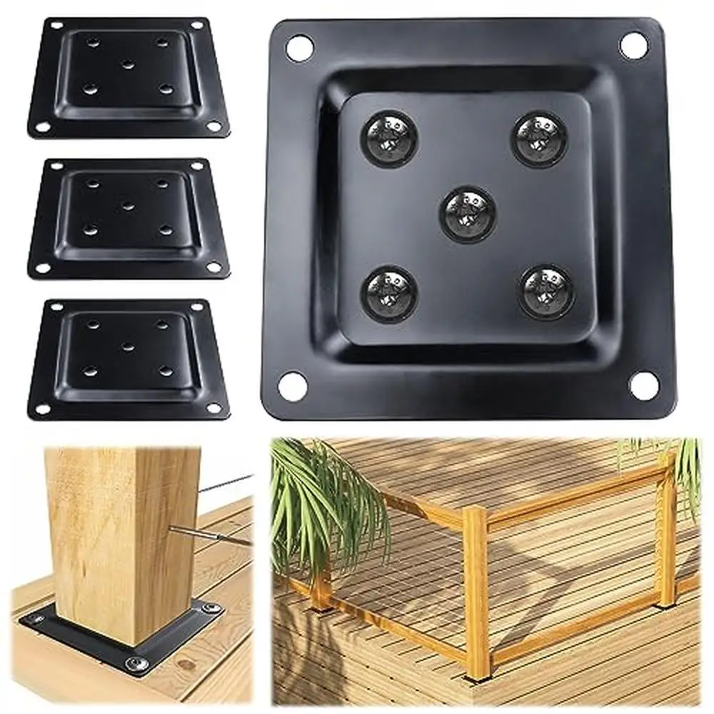 

Wood Post Plate Connector Deck Post Bracket Kit 3.5"x3.5" Base Support Composite Railing Easy Install High Quality Steel Rust