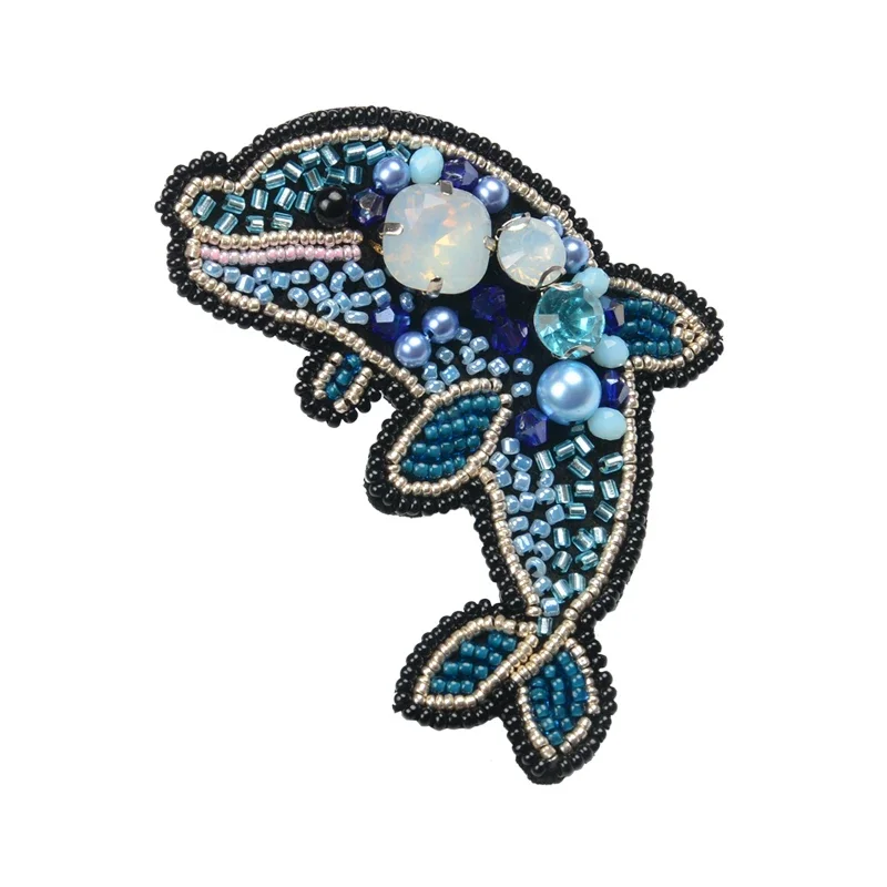 3D Hand-beaded Hand-stitched Cloth Seahorse Dolphin Costume Accessories Brooch Headdress Bag Shoes Decorative Patch