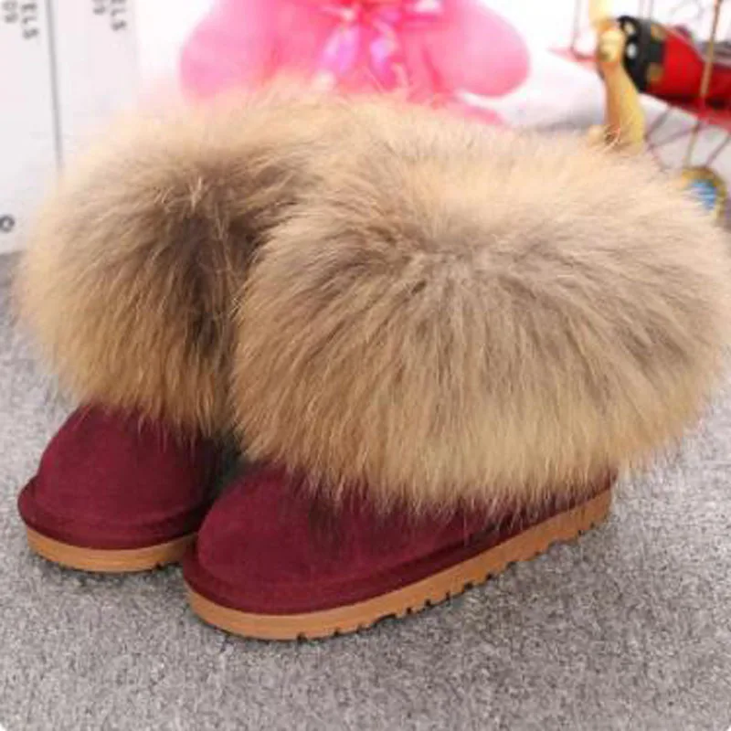Woman Ankle Boots Genuine Leather Customized Winter Women Shoes Flats Real Fox -fur Warm Female Shoes Snow Boots Shoes