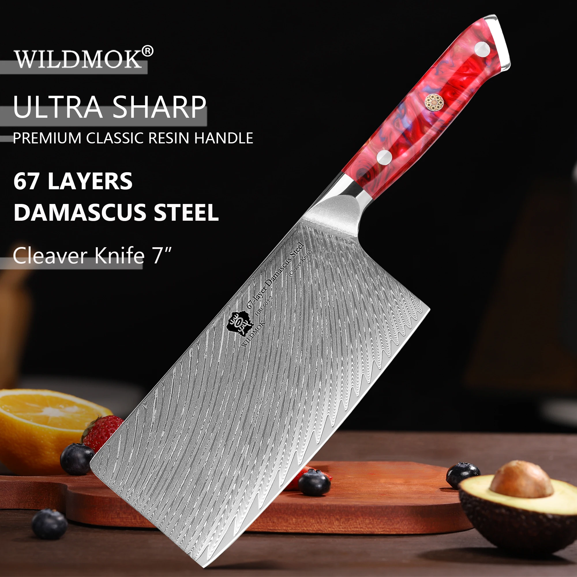 

WILDMOK 7" Ultra Sharp Meat Cleaver Knife, Damascus Butcher Knife with Resin Handle, Heavy Duty Chinese Cleaver for Meat Cutting