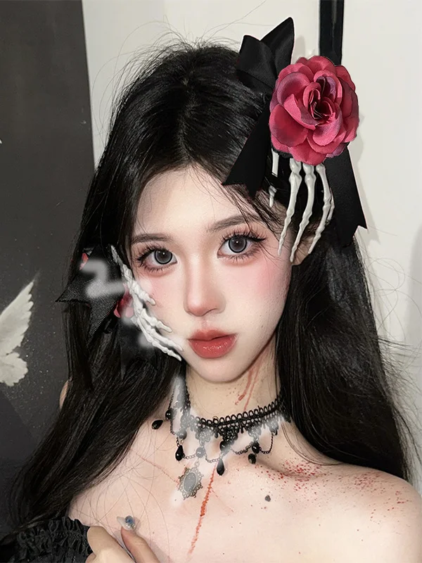 loween  Knot Veil Ghost Claw Hair Clip Rose Flower Skeleton Hand  Gothic Sle k  Hair Accories
