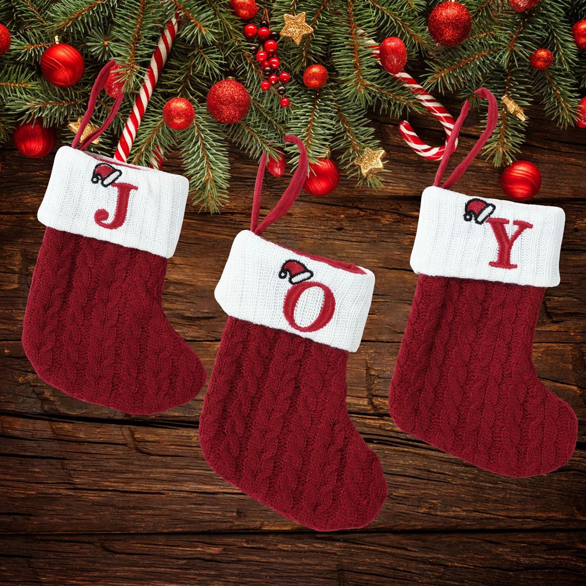 Lettere calza di natale nuovo lavoro a maglia decorazioni con ciondolo albero di natale per la casa regalo di natale cappello di babbo natale