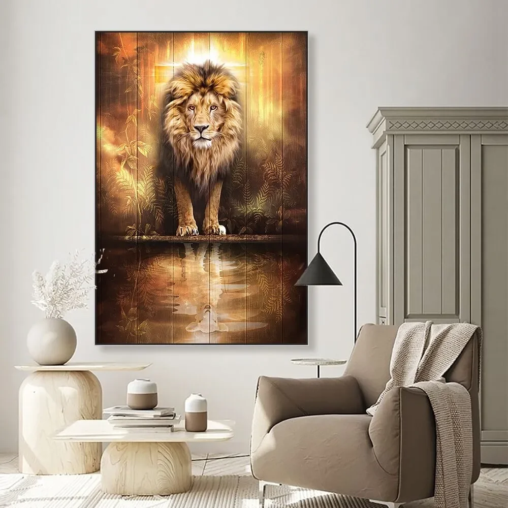 

Lion Water Shadow Sheep Oil Painting Print Art Canvas Poster for Living Room Decoration Home Wall Decor Picture