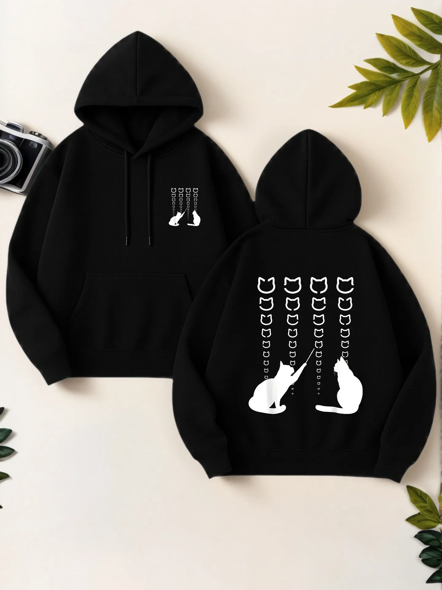 Grafische hoodie dames, schattige kattenprint, esthetisch ontwerp, fleece gevoerd, casual dagelijks gebruik, voor jonge mannen en vrouwen