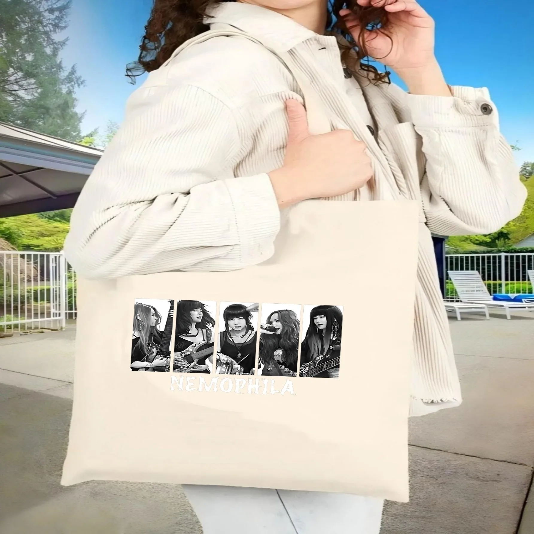 

Сумка-тоут из холщовой ткани Nemophila 2026, новинка, унисекс, вместительная, прочная, многоразовая, многофункциональная, на плечо, для повседневного использования/путешествий, размер M