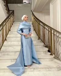 OLOEY Modest Arabic Women Dubai Arabic Evening Dresses Long Sleeves Crystal Cape Back Prom Gowns Formal  Occasion Customised