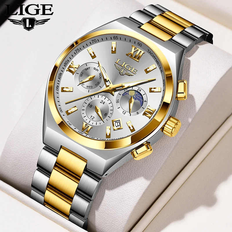 

LIGE 2025 Men's watches Sports Waterproof Luminous Chronograph Date mens watch Stainless Steel quartz mens wristwatch Reloj+BOX