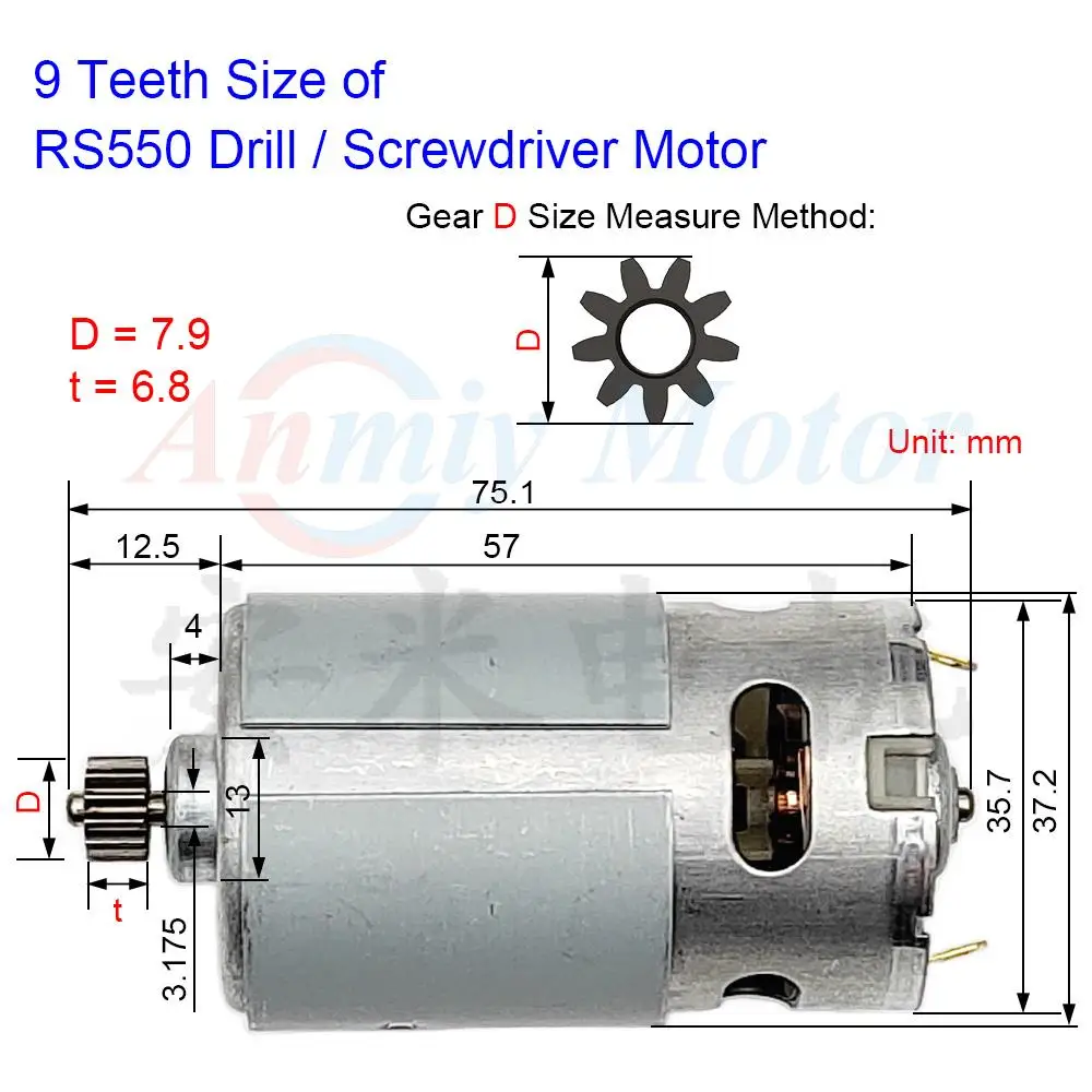 Imagem -02 - Substituição Completa do Motor da Engrenagem do Metal para a Chave de Fenda Broca Rs550 Dentes 9.6 10.8v 12v 14.4v 16.8 18v 21v 25 v dc