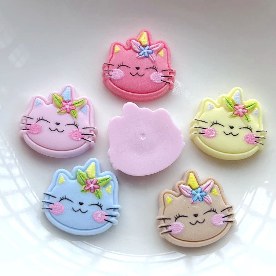 10pcs 21*20mm new cute cartoon animals Happy Kitten Flat back resin DIY jewelry hairpin resin craft decorative accessories