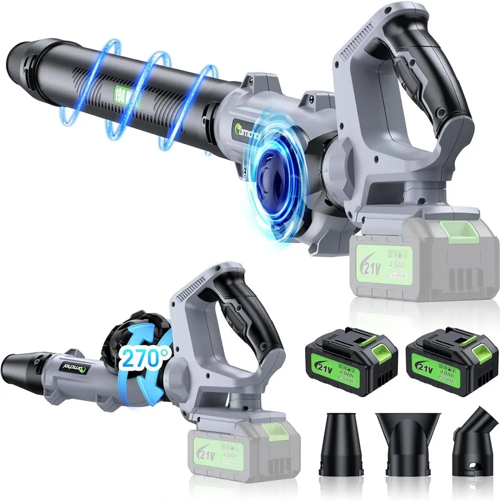 

Leaf Blower - 500000RPM Cordless Electric Blower - 2 X 4.0Ah Batteries and Charger - 5 Speed Mode - 21V Lightweight Leaf Blower