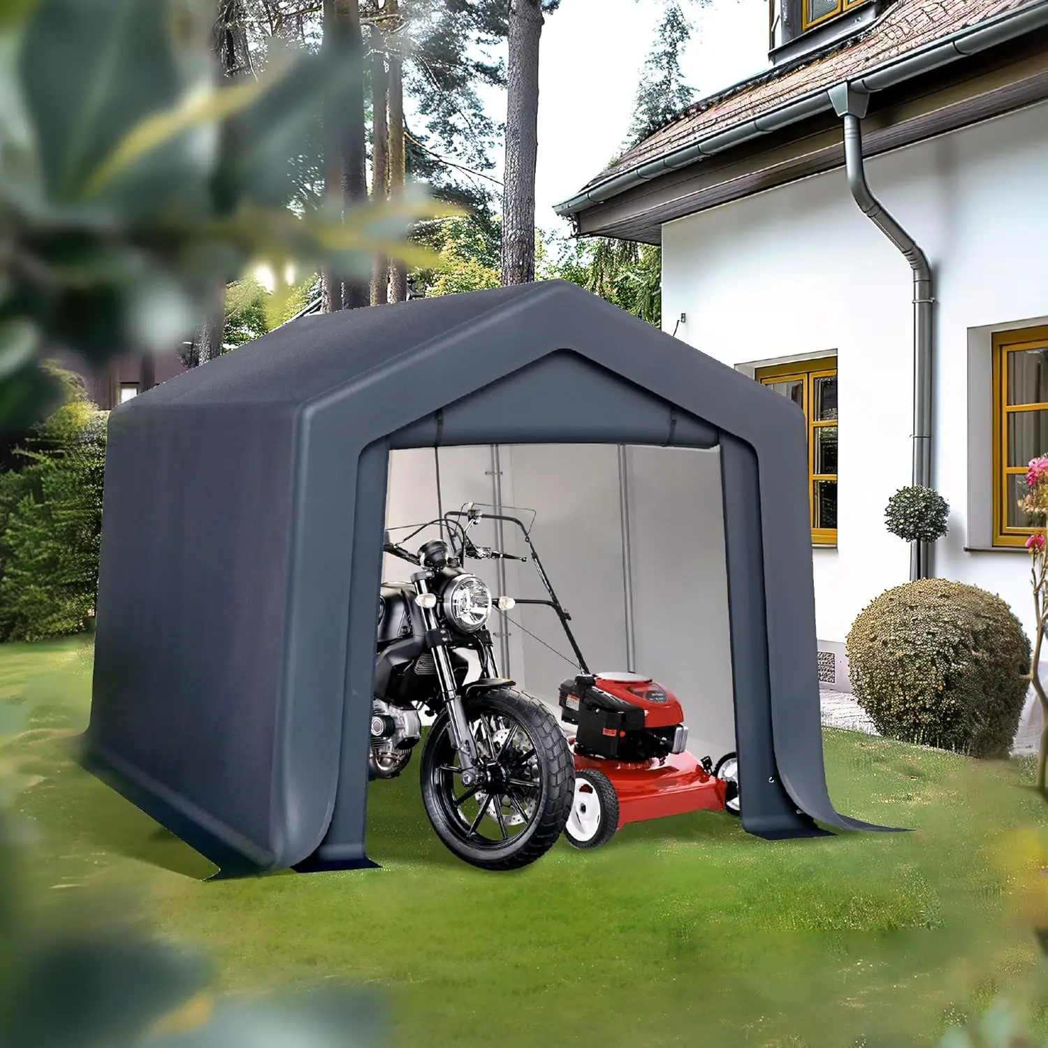 

8'x12'x7.3' Outdoor Portable Storage Shelter Shed Garage with 2 Roll up Zipper Doors & Vents Carport for Motorcycle Bike Wate