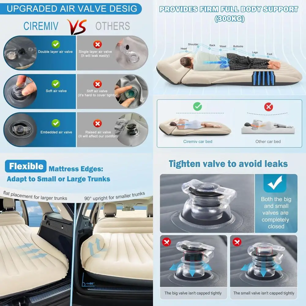 Complete Comfortable and Durable Car Bed Mattress with Built-in Pump and Pillow for SUV, Minivan, and MPV Road Trips