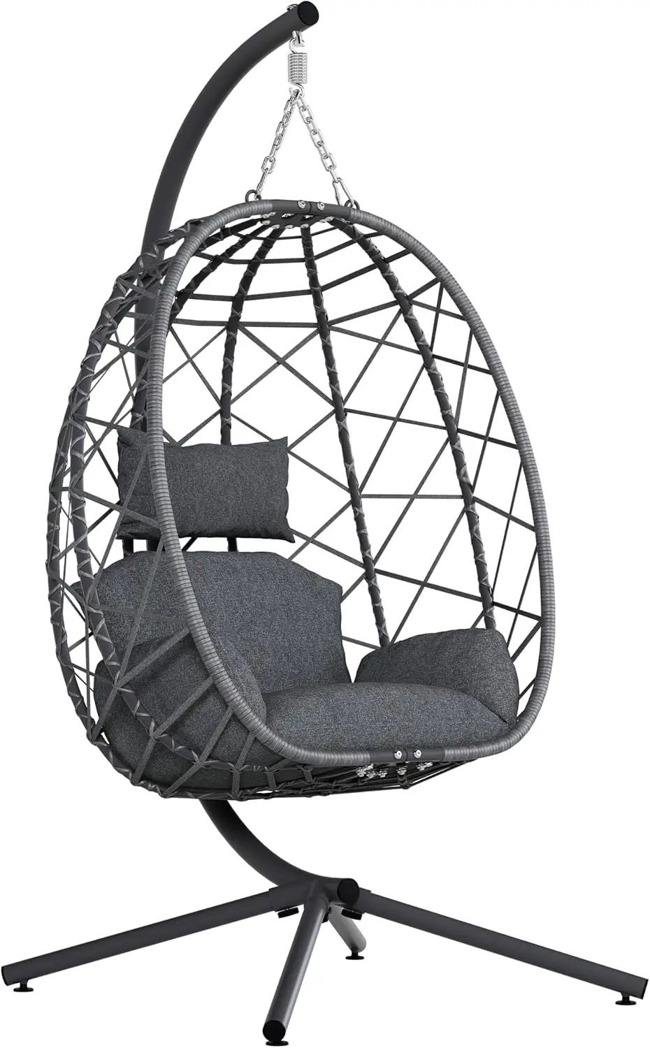 Hanging Egg Chair with Stand, Outdoor Indoor Rattan Wicker Egg Swing Chair with Cushion, Heavy Duty Patio Hammock Chairs for Gar