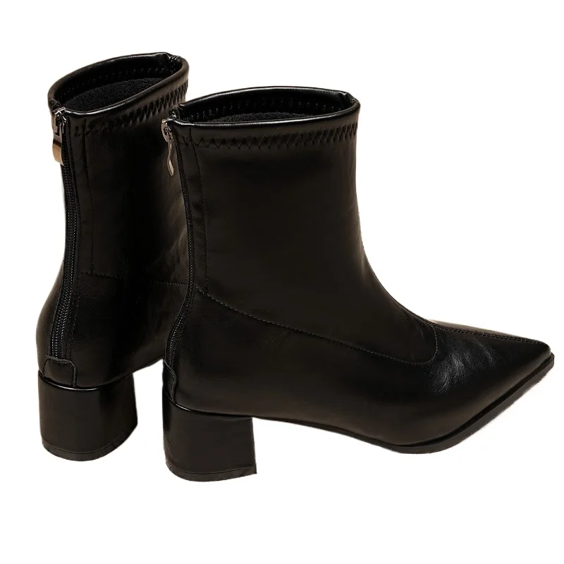 

Autumn Winter Pointed Toe Stripper Party Short Booties Zapatos De Mujer Fashion Vintage Thick Heels Women Slim Ankle Boots